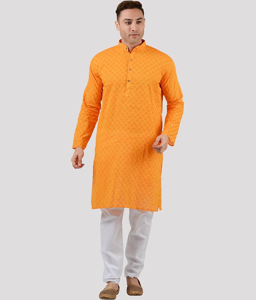 Maharaja - Orange Cotton Regular Fit Men's Kurta Pyjama Set ( Pack of 1 )
