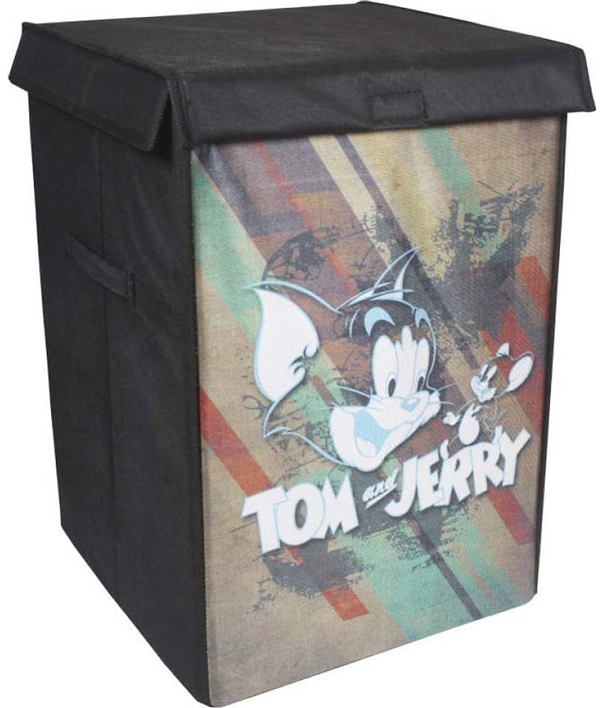 PrettyKrafts Tom & Jerry Folding Laundry Basket for Clothes with Lid & Handle, Toys Organiser, 75 Litre, Blue…