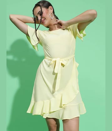 Oxolloxo Women Polyester Solid A-line Dress ( Yellow )