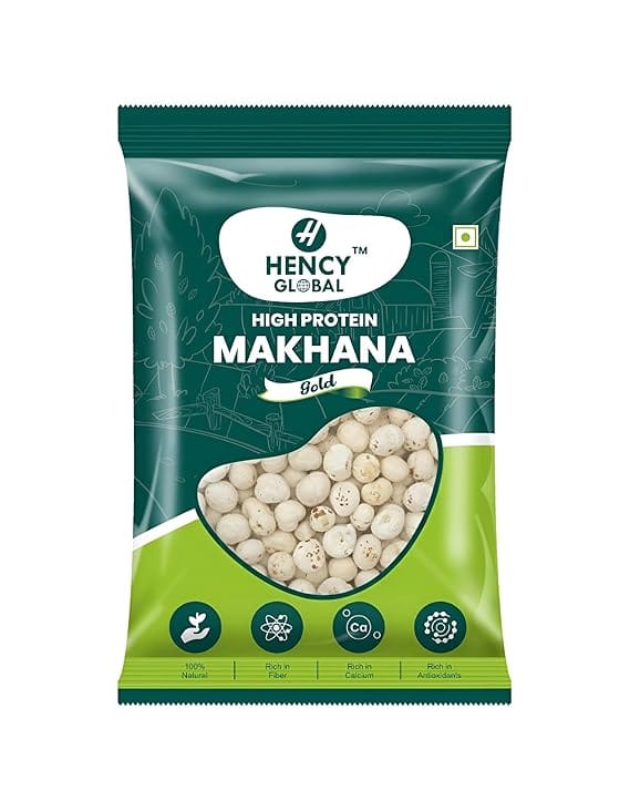 Hency Global - Makhana 250g (GOLD, Pack of 1) | Indian Fox Nuts | Phool Makhana from Bihar | Healthy Crunchy Snack for Weight Loss & Fasting | Rich in Protein, Calcium & Antioxidants | Gluten-Free, Vegan, Low-Calorie Superfood
