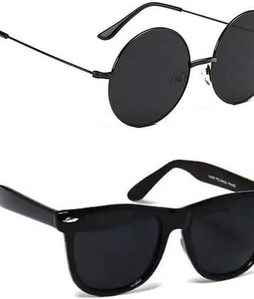 Elligator Black Round Sunglasses ( Pack of 2 ) - Medium