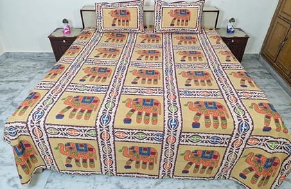 Bedsheet Handcrafted Elephant Design, 100% Cotton, Multicolour, 254 cm x 274 cm