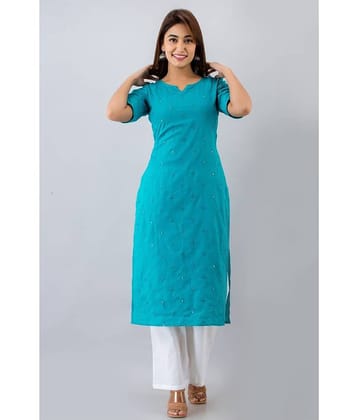 SVARCHI - Turquoise Cotton Blend Women's Straight Kurti