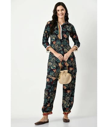 MAURYA Women Printed Shirt With Palazzos Co-Ord Set ( Black )