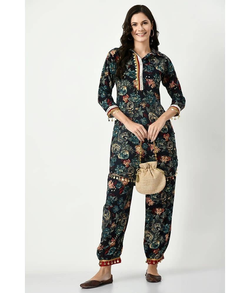 MAURYA Women Printed Shirt With Palazzos Co-Ord Set ( Black )