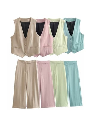 Waist Coat Vest & Pants Coord Set-S / BLUE