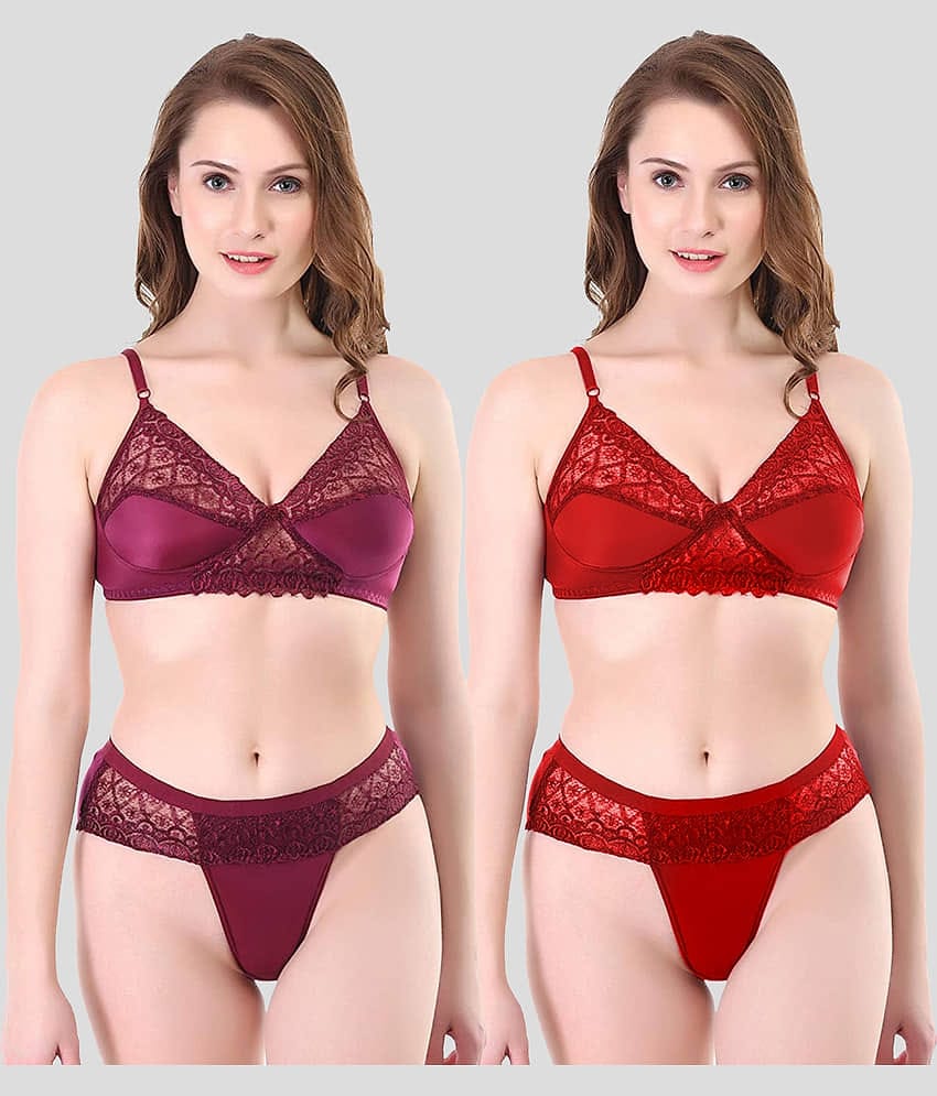 TCG Pack of 2 Cotton Blend Women's Bra & Panty Set ( Maroon )