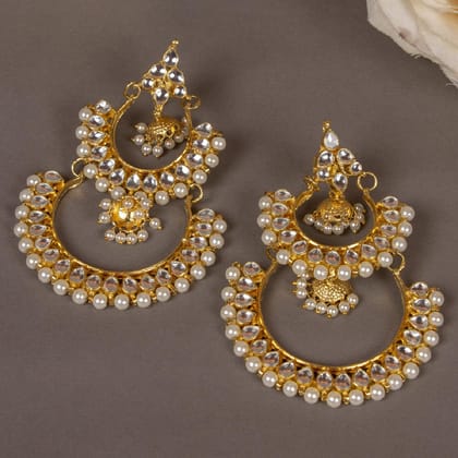 Gold-Toned Jadau Kundan Pearl Chaandbali
