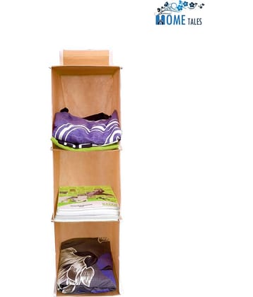SH.NASIMA - Non-Woven 3 Shelf, Engineered Wood Wardrobe / Cloth Hanging Organizer (Beige)