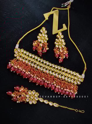 ZEVAR I Premium Quality Kundan Choker Necklace With Earrings & Maangtika