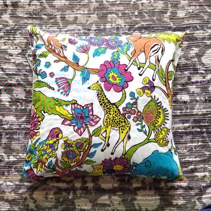 16" Cotton Cushion Cover- Animal Kingdom White-16 x 16 inches
