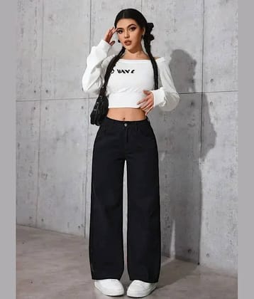 WOOMNY - Black Denim Wide Leg Women's Jeans ( Pack of 1 )