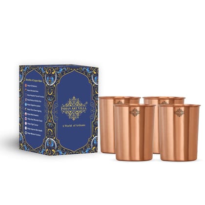 Indian Art Villa Pure Copper Lacquer Coated| Hammered | Embossed Glasses, Tumblers, Drinkware, Serveware, 275ml-LacquerCoated / 4