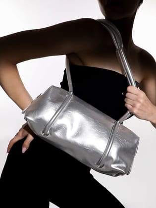 The Bowling Shoulder Bag - Metallic Silver-Handbag
