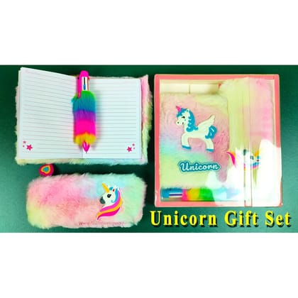 Unicorn 3 in 1 Combo Fur Gift Set for Gifting | Unicorn Fur Diary - Unicorn Fur Pouch - Unicorn 6in1 Fur Pen