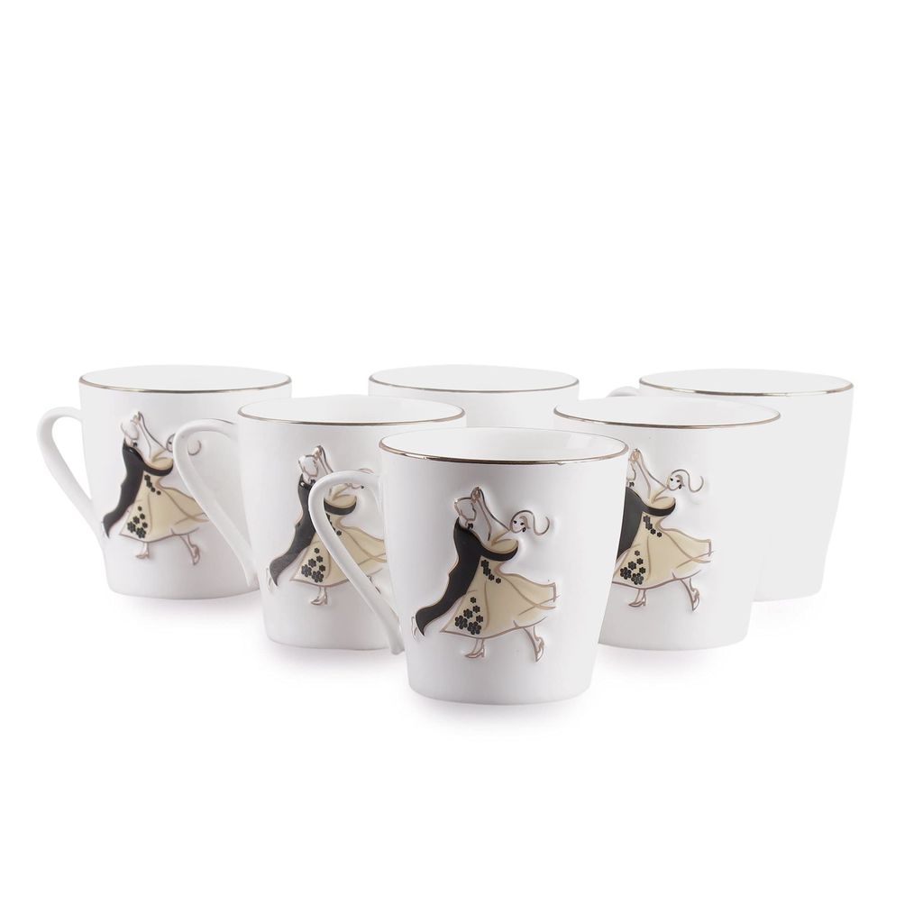 Femora Indian Ceramic Handcrafted Dancing Couple Tea Cup - 6 Pcs,150 ML - Small Serving