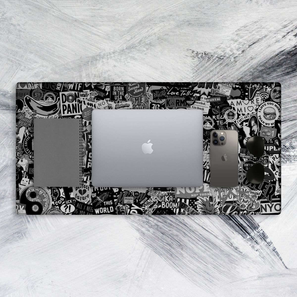 Black Doodle Tech Mat