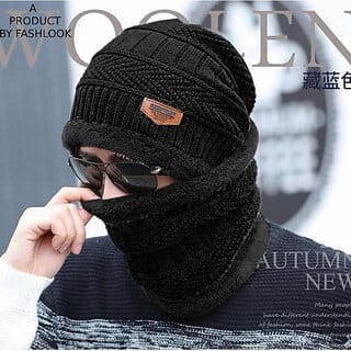 Fashlook Woolen Black Casual Winter Cap