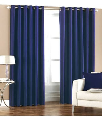 Homefab India Plain Semi-Transparent Eyelet Long Door Curtain 9ft (Pack of 2) - Blue