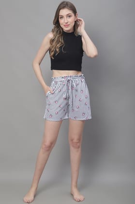 White Color Abstract Printed Rayon Shorts For Woman-s