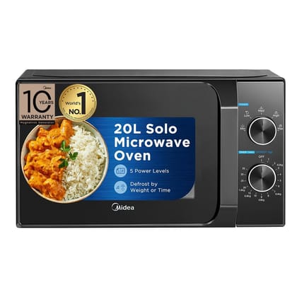Midea 20L Solo Microwave Oven | 5 Power Levels + Defrost | 10-Year Magnetron Warranty | Mechanical Knob Control | Easy-Clean Powder-Coated Cavity | Energy Efficient | Oven for Reheating & Cooking Midea 20L Solo Microwave Oven | 5 Power Levels + Defrost |