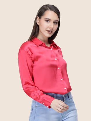 Ruby Pink Regular Fit Summer Satin Shirt-M
