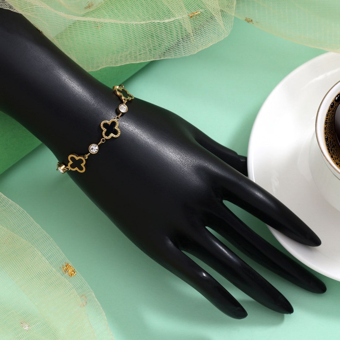 Sophisticated Black Color Stainless Steel 18k Gold Plated Demi Fine Bracelet-Bracelet Size: Adjustable / Black / Alloy With Good Quality Gold Plated