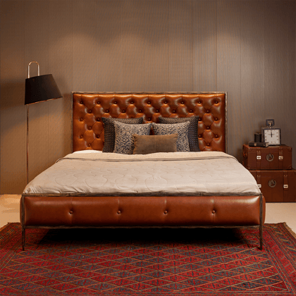 Chesterfield Leather King Bed Tan-Tan