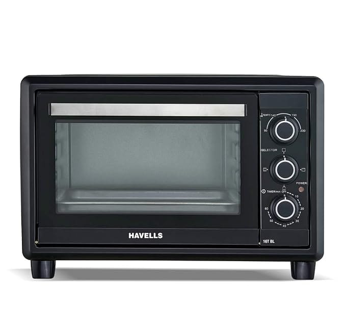 Havells OTG 16T BL - 16 Litre | Toughened Double Glass Door | 60 min timer | 6 Heating Modes | 4 Skewer Rods |Baking Tray | 2-year warranty | 1200 Watt (Black)
