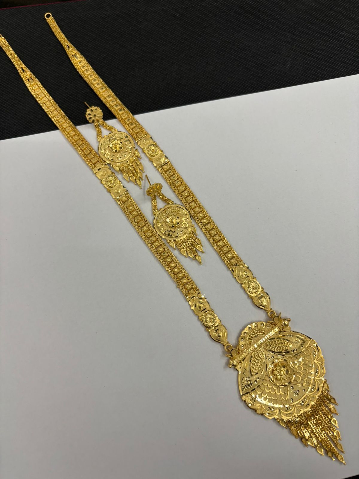 Saniya Traditional Gold Plated Long Rani Haar Set with Ornate Pendant and Drop Earrings