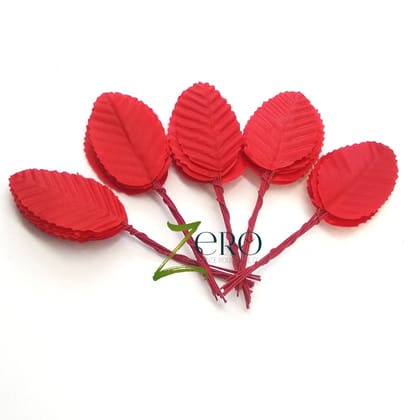 Bunch of 50 Pcs Hand Made Fabric Leaves - Red Color