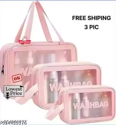 Waterproof Travel Wash Bag Cosmetic Organizer Pouch for Men Women Toiletry Bag Large Capacity Pink
