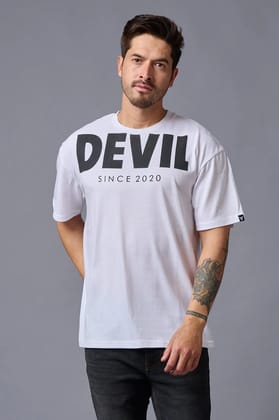 Devil Since 2020 (in Black) Printed White Oversized T-Shirt for Men XXL