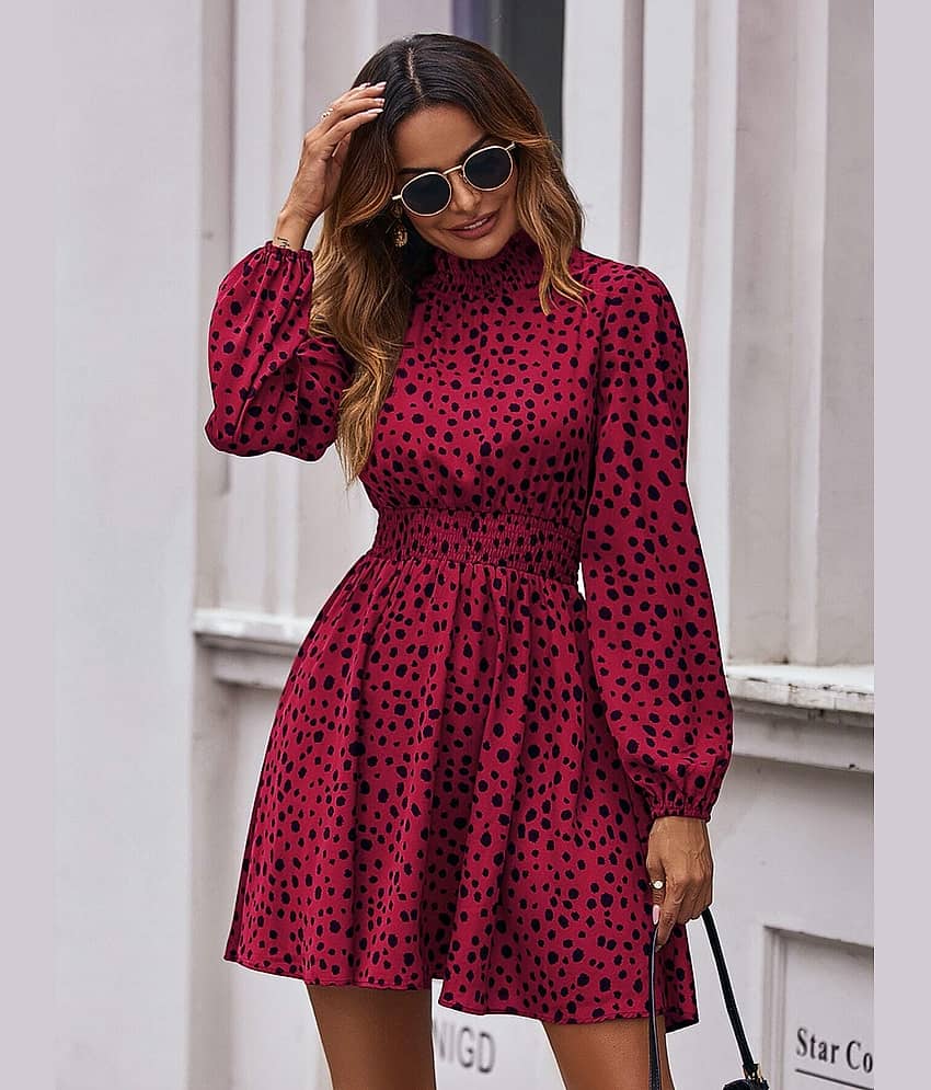 Sheetal associates Women Crepe Printed Fit & Flare Dress ( Red )