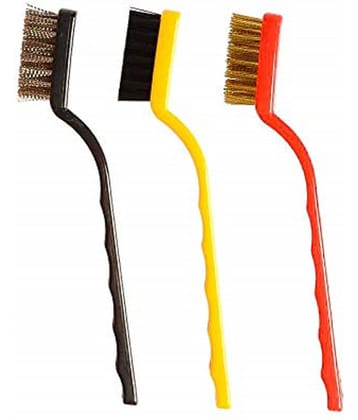 Set of 3 Pc Mini Wire Brush Cleaning Brass, Nylon, Stainless Steel Bristles