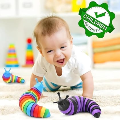 Kids Toy, Small Slug Fidget Toys, Baby Toys, Sensory Toys for Kids, Clicky Sound Making Toy, Flexible Stretchable Joints Toy for Anxiety, Autism...
