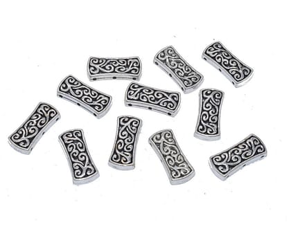 Antique Silver 3 Hole Connector for Jewellery Making and Embroidery Work. CTR-047-Per Packet of 8 Pair / 12X26 MM