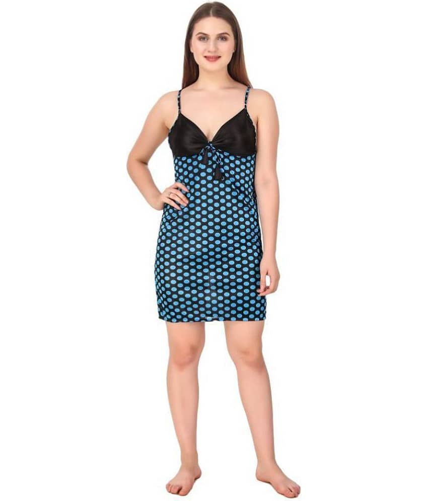 Romaisa Satin Baby Doll Dresses Without Panty - Blue Single