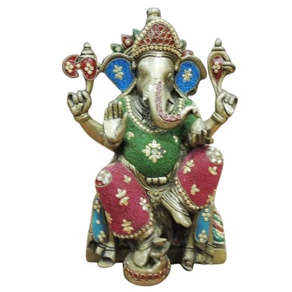 Brass Ganesh Ji God Idol – Lord Ganesha Brass Home Mandir Statue, Height : 13 Inch (BSMAS1559 A)