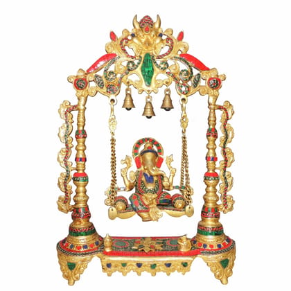Brass Showpiece Stone Ganesh Ji God Idol Statue (BSMAS1373 D)