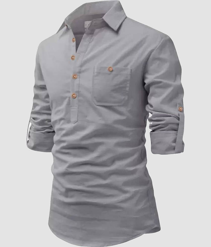 Life Roads Grey Cotton Men's Shirt Style Kurta ( Pack of 1 )
