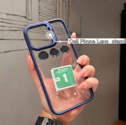 iPhone 15 Series Kickstand Case With Luxury Invisible Camera Lens Metal Ring-iPhone 15 Pro / Navy Blue