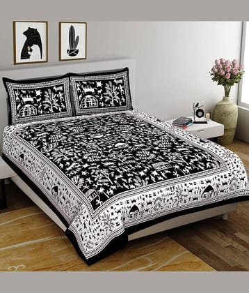 CLOTHORO Cotton 1 Double King Bedsheet with 2 Pillow Covers ( Black )
