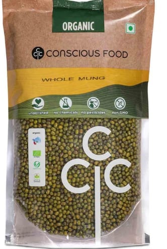 Conscious Food Split Moong Bean / Green Moong Dal 1Kg Organic