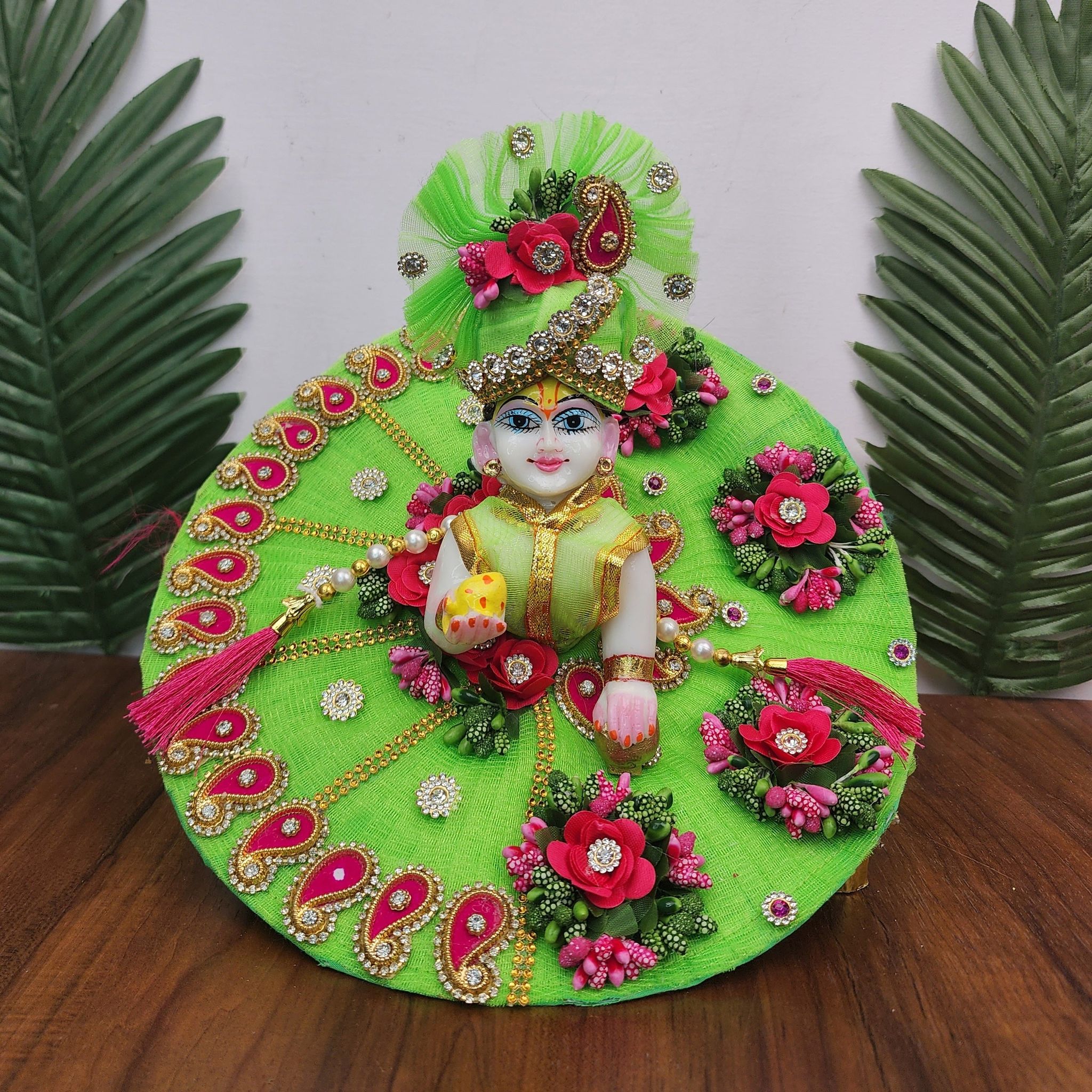Beautiful parrot pink dress for laddu gopal ji-0