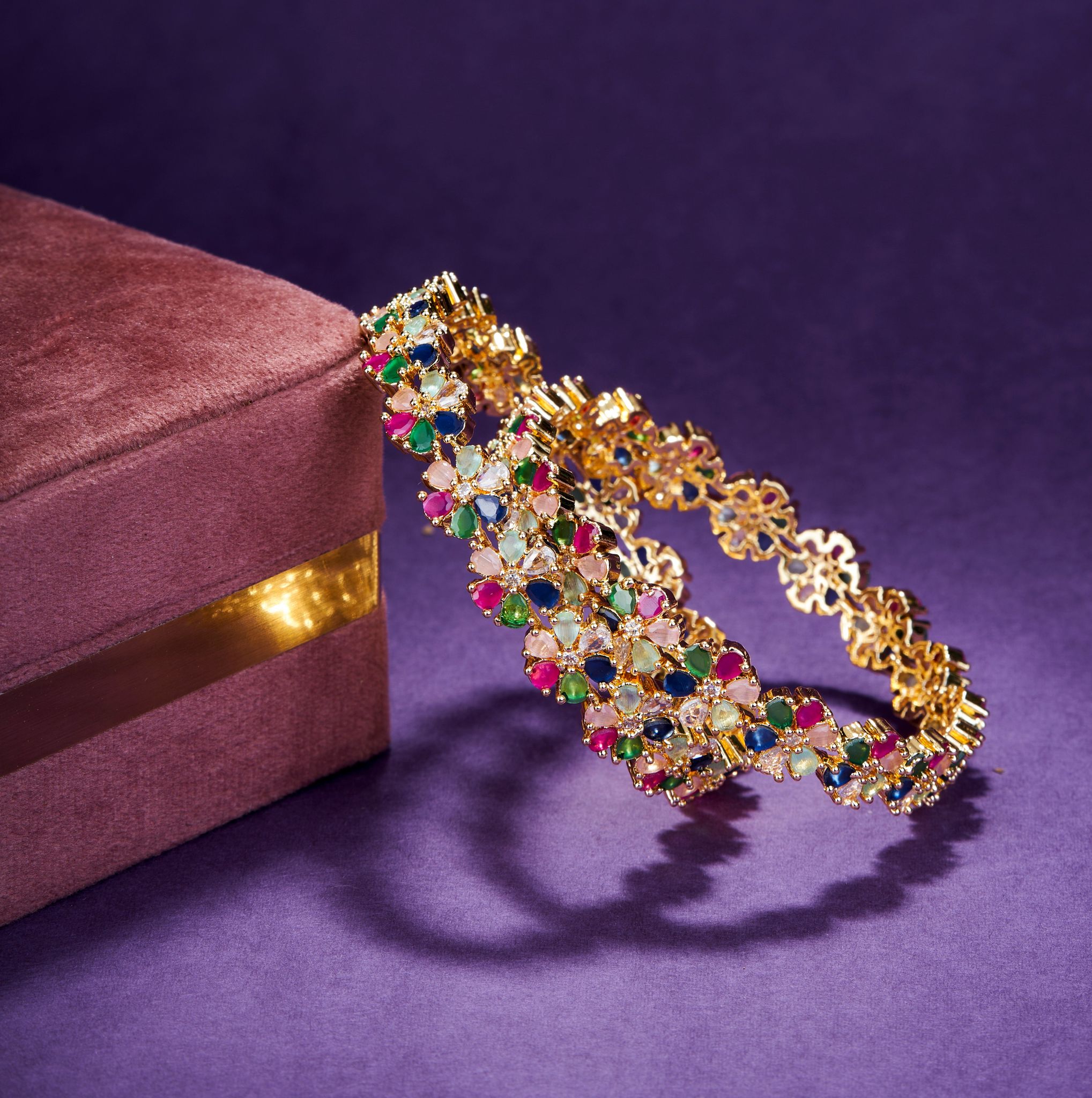 Multicolored Gold Plated Bangles Set (Pack of 2)-Multicolor / Gold Plated / 2.4