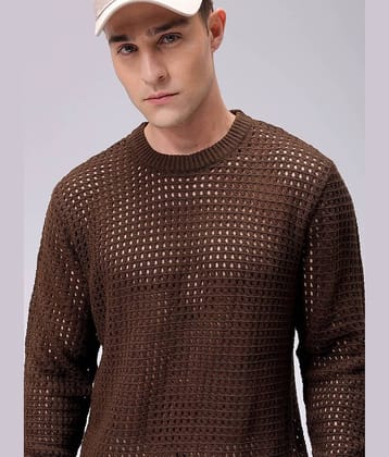 The Indian Garage Co. Acrylic Round Neck Men's Full Sleeves Pullover Sweater - Brown ( Pack of 1 )