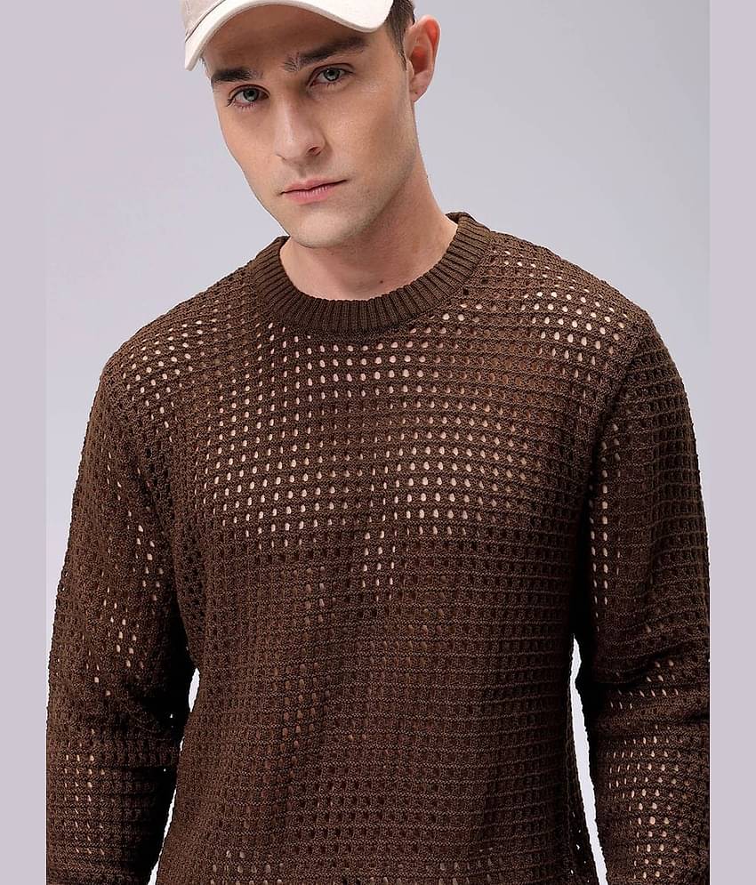 The Indian Garage Co. Acrylic Round Neck Men's Full Sleeves Pullover Sweater - Brown ( Pack of 1 )