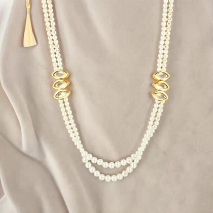 Elegant Double Strand Pearl Necklace with Gold Accents