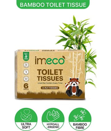 IMECO 3 Ply Bamboo Toilet Tissue 960 Pulls Combo | 160 Pulls x 6 Rolls | Unbleached Toilet Paper Roll | Soft & Highly Absorbent Tissues | Eco-Friendly & Hypoallergenic
